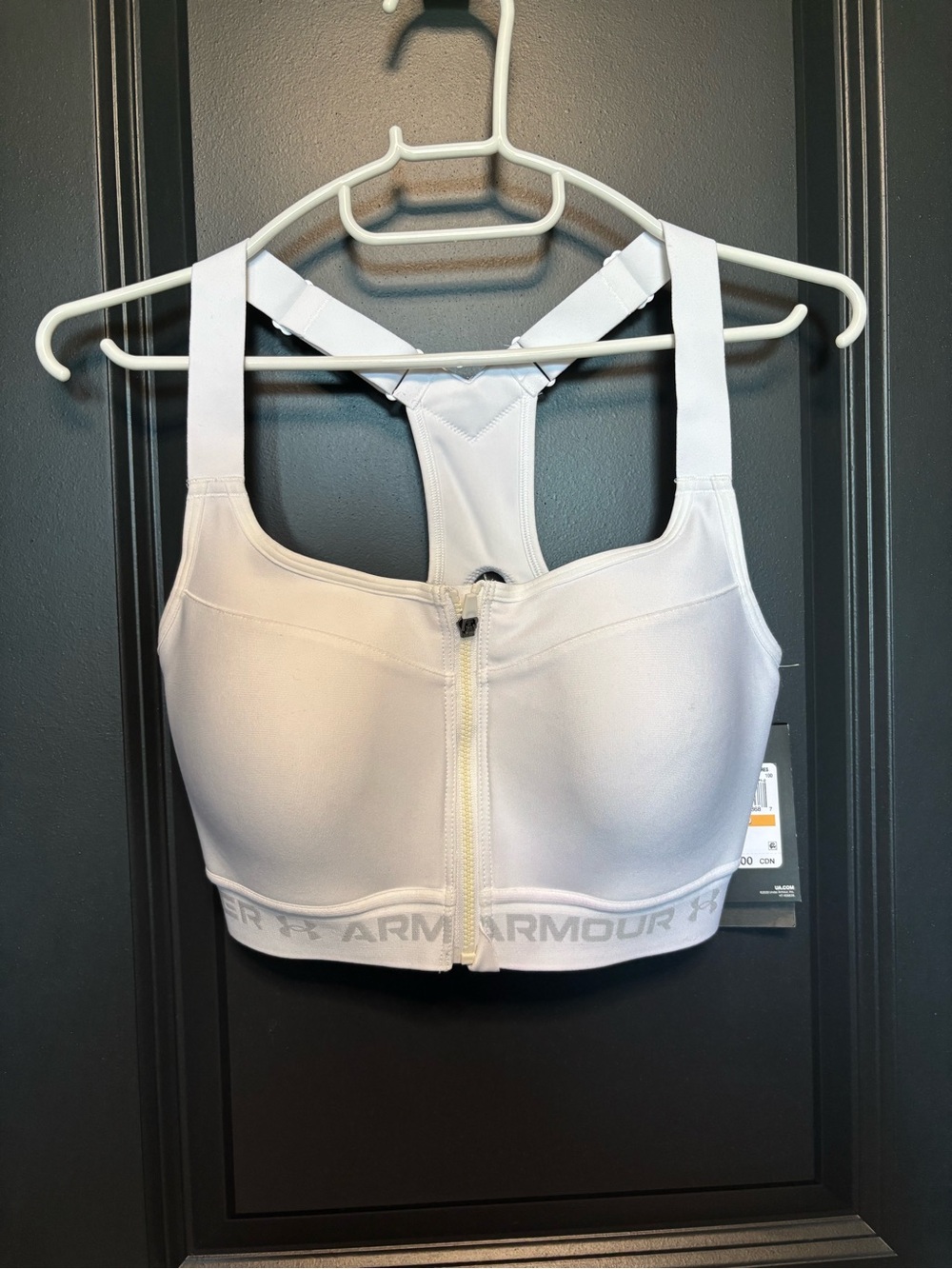 Under Armour White Front-Zip High-Support Sports Bra
